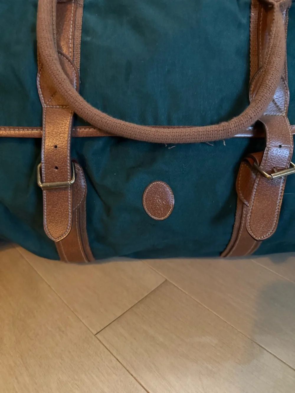 Polo Ralph Lauren Green Canvas Weekender Bag with Brown Trim